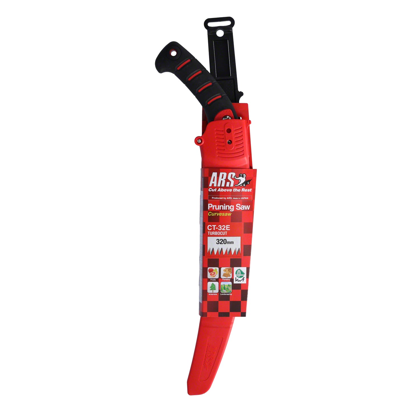 ARS-Handsäge CT-32E Ergonomic – 320 mm Sägeblatt, gummierter Griff, impulsgehärtet & hartverchromt für langlebige Schnitte in mittelhartem Holz, Kunststoffköcher mit wechselbarer Gürtelschlaufe, 260 g