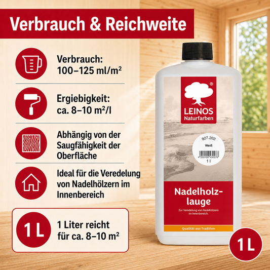 LEINOS 927 Nadelholzlauge 1,00 l weiss | Zur Veredelung von Nadelhölzern im Innenbereich | für Fußböden, Wände, Decken, Türen, Möbel