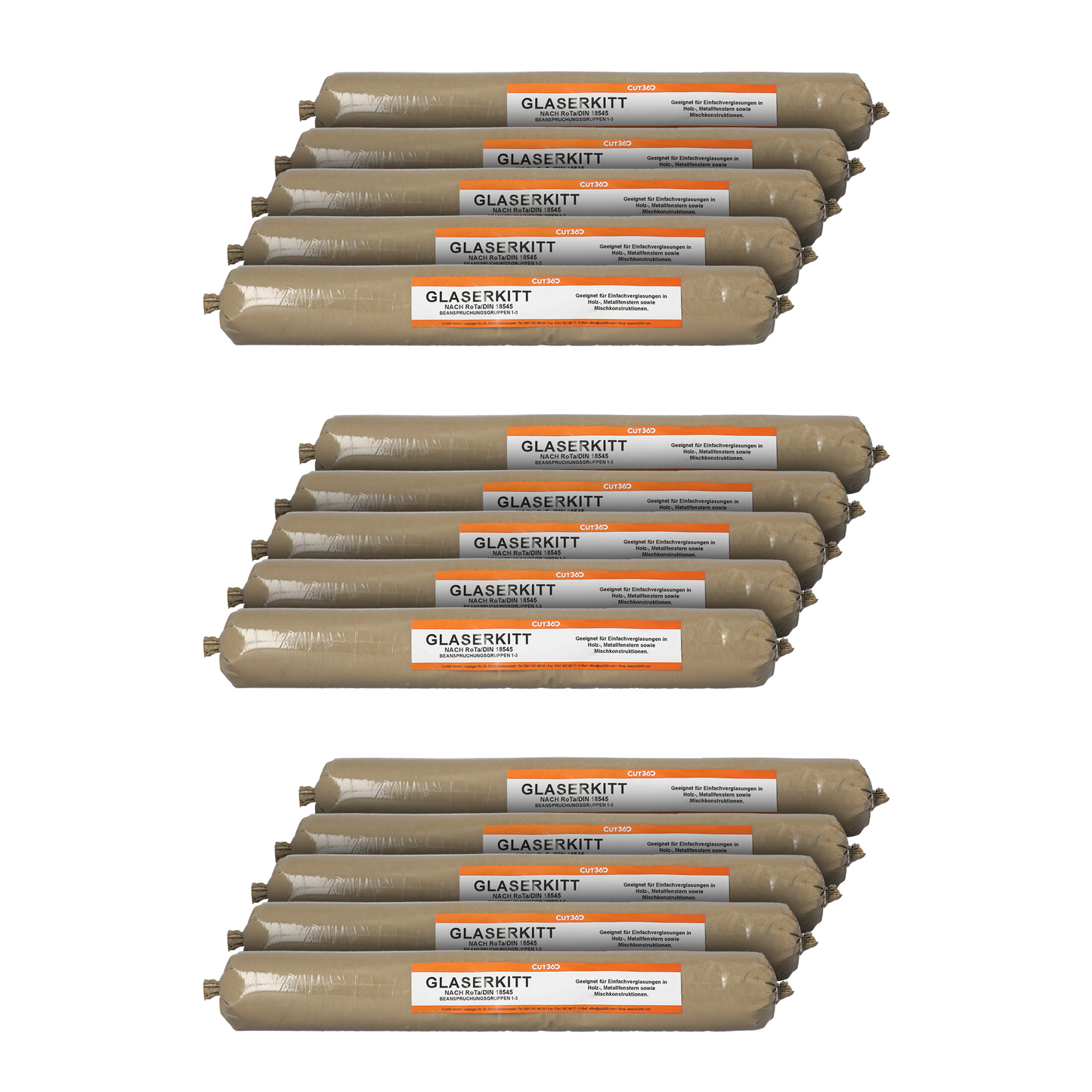 CUT360 SB 11 Glaserkitt | Fensterkitt für Einfachverglasung | 15 x 1 kg weichplastisch, leicht zu verarbeiten | Geeignet für Holz- & Metallrahmen, wetterbeständig & langlebig