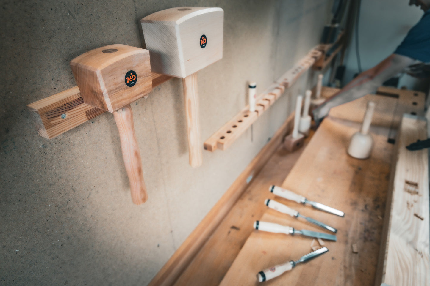 Cut360 Bildhauerklüpfel | konisch | 110 mm | Länge: 260 mm | Gewicht: 818 g | Weißbuche gedrechselt | Holzhammer für Schnitzarbeiten | Schnitzhammer & Klopfwerkzeug vereint zum Künstlerwerkzeug