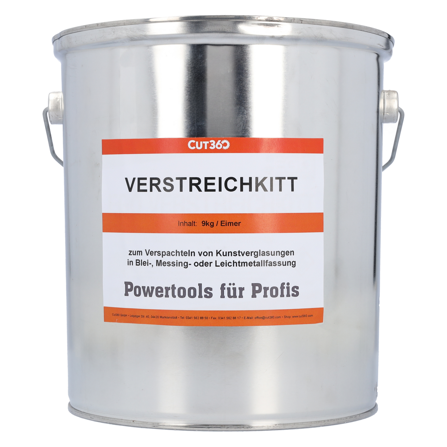 CUT360 Verstreichkitt für Verglasungen in Blei, Messing oder Leichtmetall | Farbe : Grau - überstreichbar | Inhalt : 9 kg | Inhaltstoffe : Kunstharz, vegetabile Öle und synthetische Additive | Made in Germany
