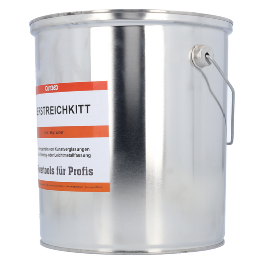CUT360 Verstreichkitt für Verglasungen in Blei, Messing oder Leichtmetall | Farbe : Grau - überstreichbar | Inhalt : 9 kg | Inhaltstoffe : Kunstharz, vegetabile Öle und synthetische Additive | Made in Germany