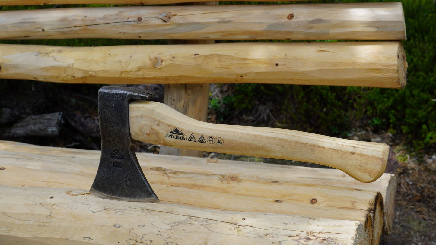 STUBAI Handbeil Nature mit Stiel 380 mm | 800 g | Kleine Axt mit Griff aus Eschenholz | Beil für Wald, Bushcraft | Forstaxt zum Holzspalten