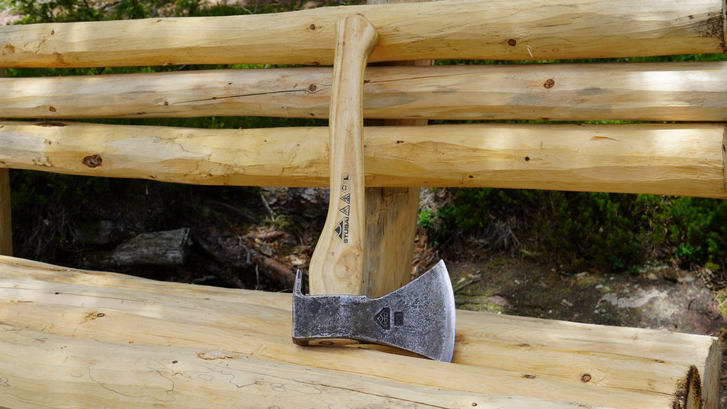 STUBAI Handbeil Nature mit Stiel 380 mm | 800 g | Kleine Axt mit Griff aus Eschenholz | Beil für Wald, Bushcraft | Forstaxt zum Holzspalten