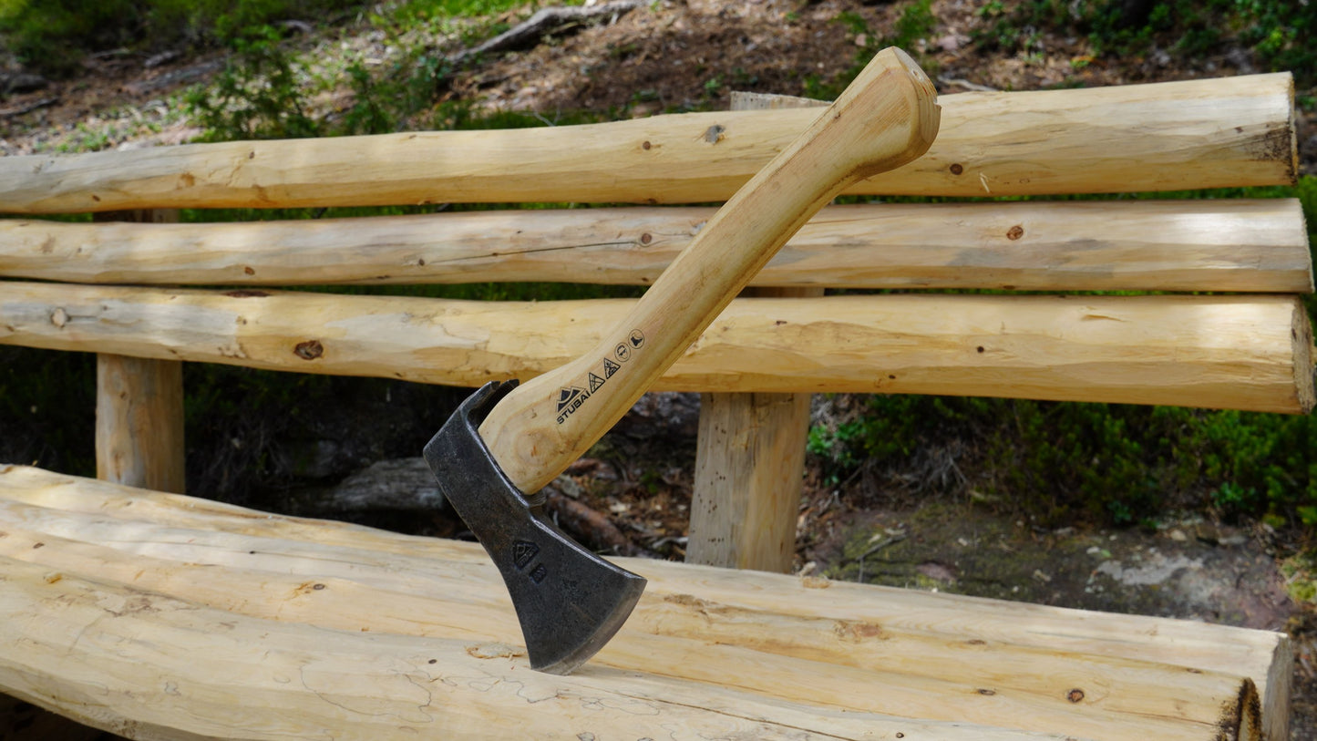 STUBAI Handbeil Nature mit Stiel 380 mm | 800 g | Kleine Axt mit Griff aus Eschenholz | Beil für Wald, Bushcraft | Forstaxt zum Holzspalten