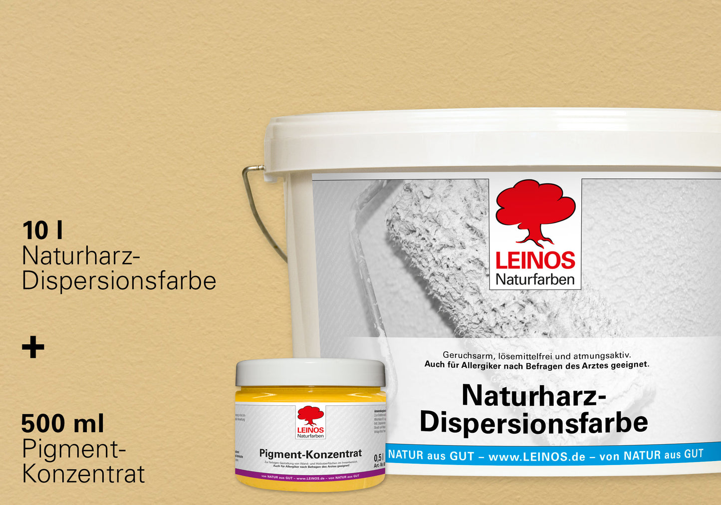 LEINOS Set Wandfarbe - Naturharz-Dispersionsfarbe 660 + Pigment-Konzentrat 668