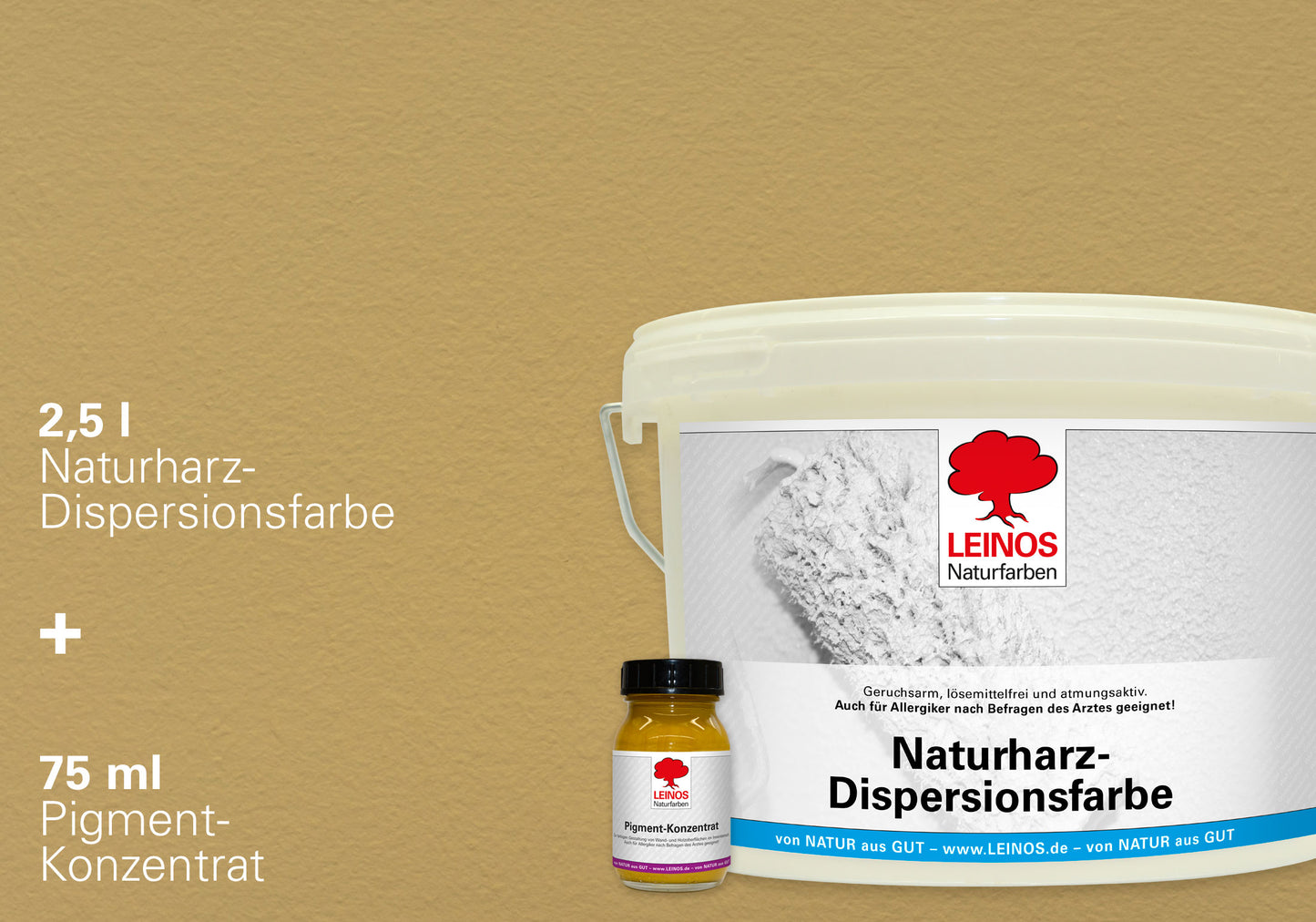 LEINOS Set Wandfarbe - Naturharz-Dispersionsfarbe 660 + Pigment-Konzentrat 668