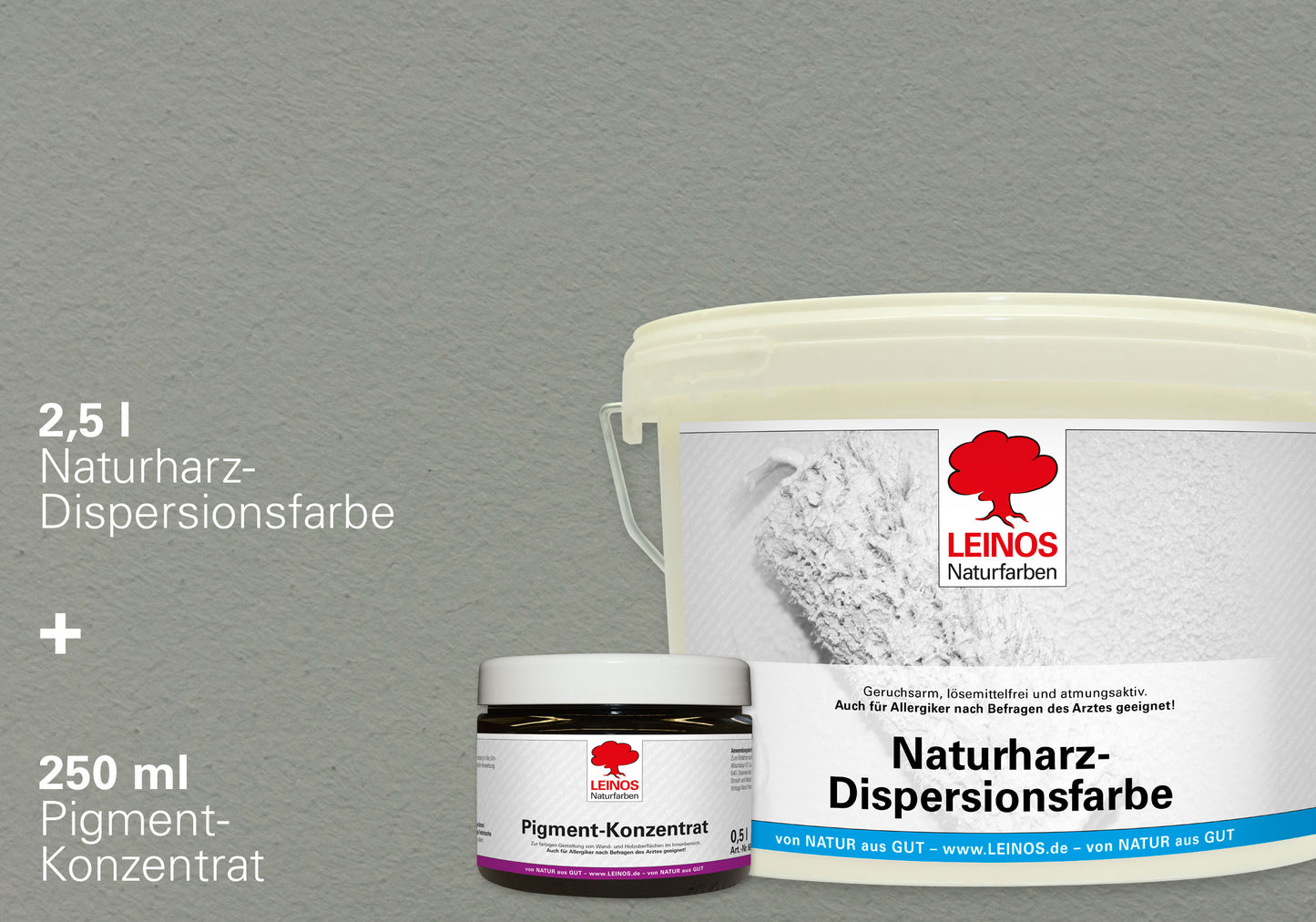 LEINOS Set Wandfarbe - Naturharz-Dispersionsfarbe 660 + Pigment-Konzentrat 668