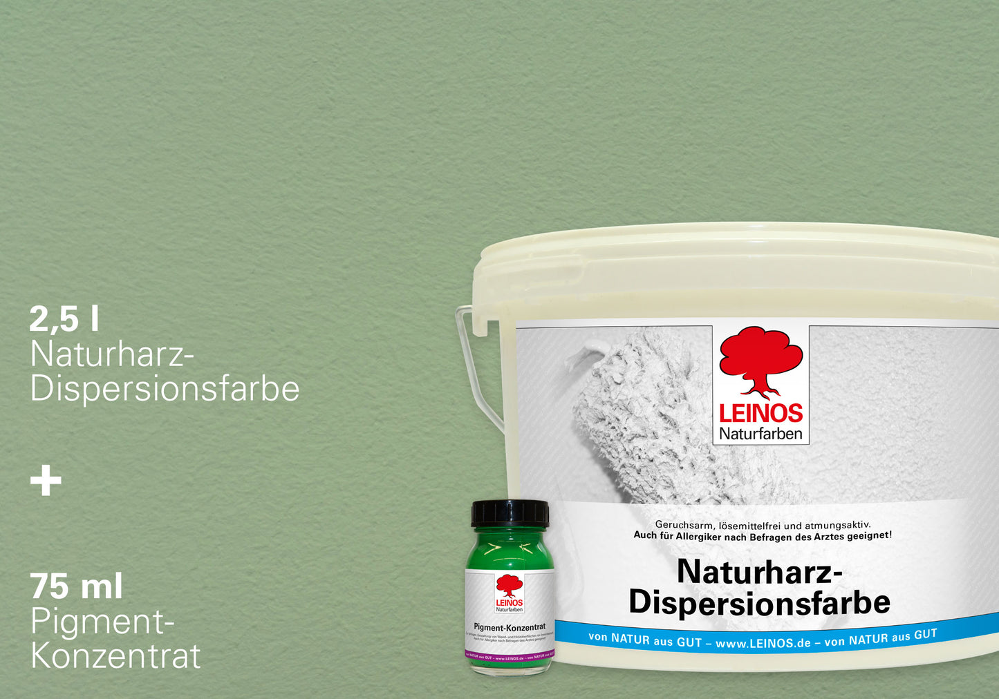 LEINOS Set Wandfarbe - Naturharz-Dispersionsfarbe 660 + Pigment-Konzentrat 668