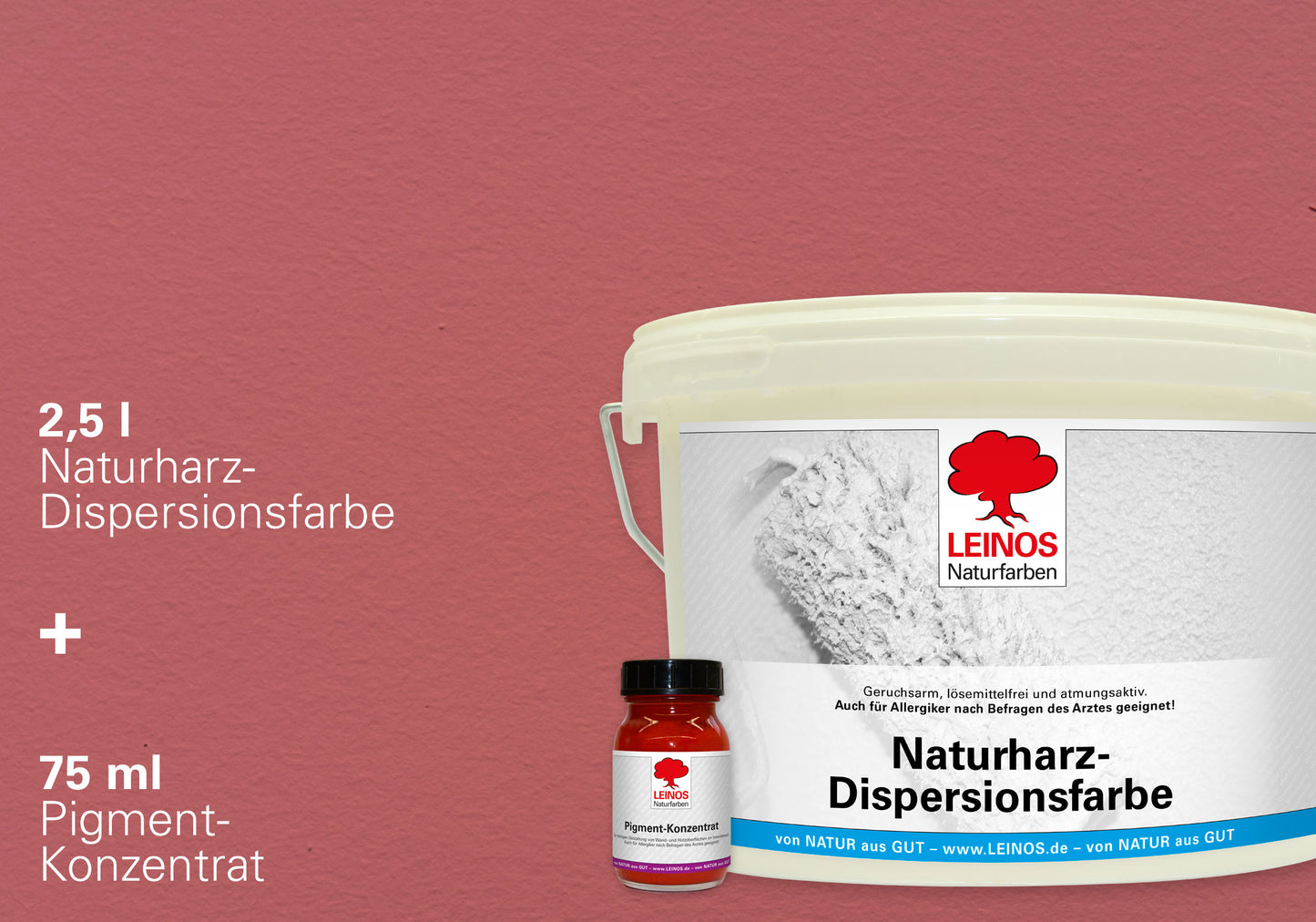 LEINOS Set Wandfarbe - Naturharz-Dispersionsfarbe 660 + Pigment-Konzentrat 668