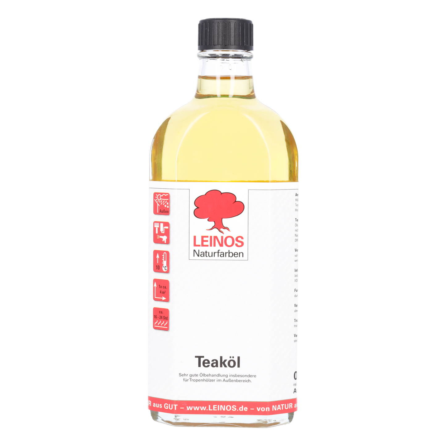 LEINOS Teaköl 223 – 0,25 Liter Holzschutzöl für außen, farblos, für Teak, Bangkirai & Tropenhölzer, imprägniert & frischt auf, pflanzliche Öle, offenporig, wasserabweisend, einfache Anwendung