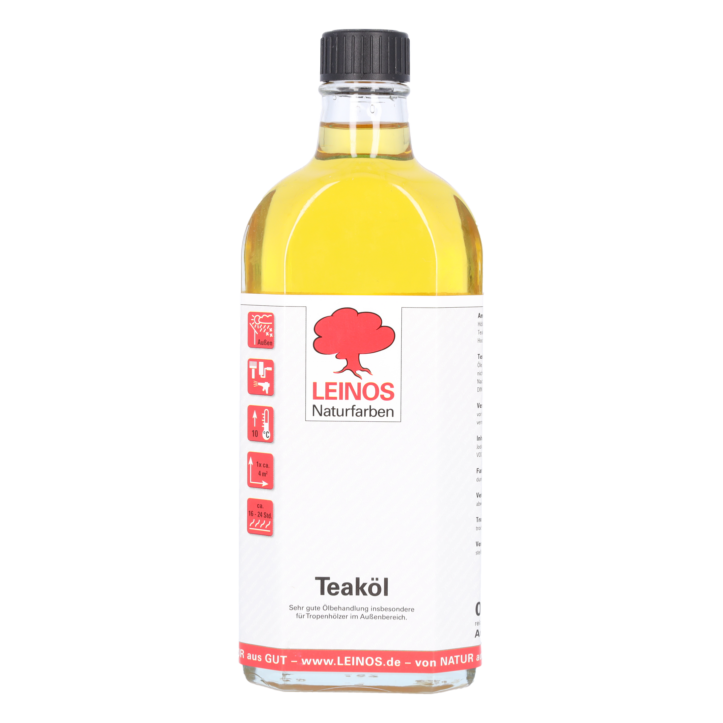 LEINOS Teaköl 223 – 0,25 Liter Holzschutzöl für außen, farblos, für Teak, Bangkirai & Tropenhölzer, imprägniert & frischt auf, pflanzliche Öle, offenporig, wasserabweisend, einfache Anwendung