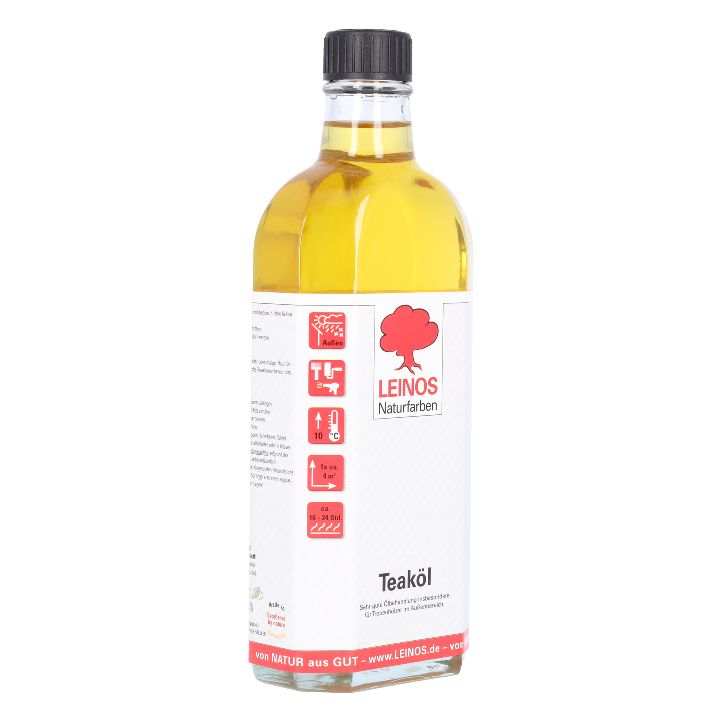 LEINOS Teaköl 223 – 0,25 Liter Holzschutzöl für außen, farblos, für Teak, Bangkirai & Tropenhölzer, imprägniert & frischt auf, pflanzliche Öle, offenporig, wasserabweisend, einfache Anwendung