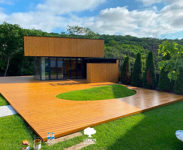 LEINOS Terrassenholzöl 236 | 10,00 Liter | Hochwertiges Holzöl für außen | Für Terrassen, Zäune, Kinderspielgeräte | Farbton: farblos | Tiefer Holzschutz & leichte Anwendung
