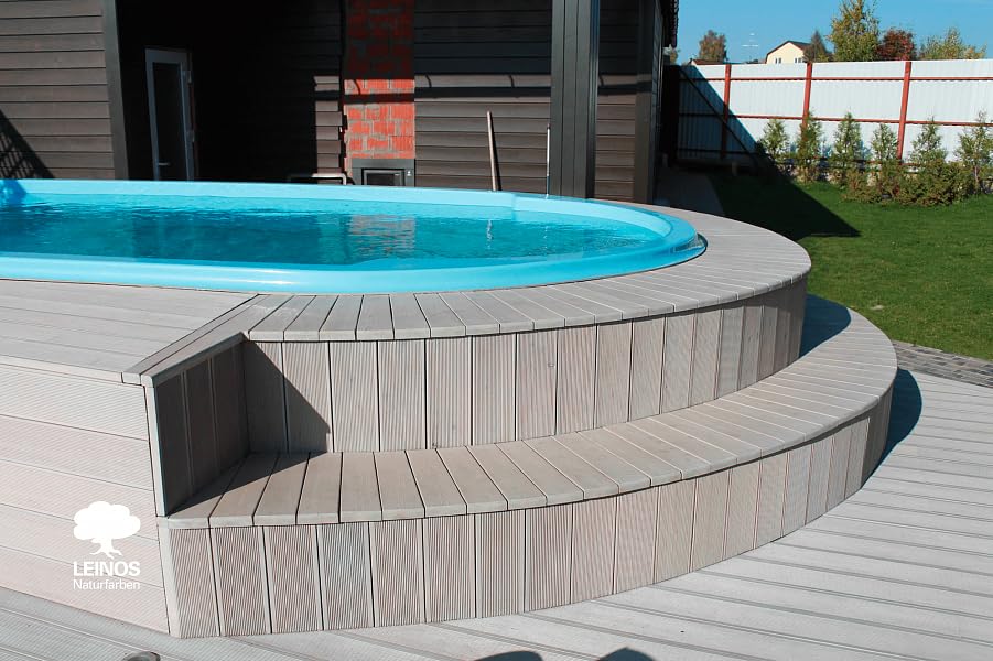 Leinos Terrassenholzöl 10,00 l – rötliches Premium Holzschutzöl für außen, ideal für Lärche, Eiche, Akazie & Teak – Teaköl & Lärchenöl für Terrassen, Zäune, Gartenmöbel, Kinderspielgeräte & mehr