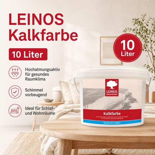 LEINOS Kalkfarbe 665 – Hochatmungsaktive Wandfarbe für Innen | Naturweiß, matt & mineralisch | Lösemittelfrei, schimmelvorbeugend, abtönbar | 10L für ca. 65m² | für alle mineralischen Untergründe