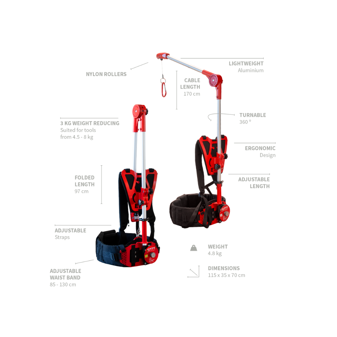 Ergonomischer GTM Tragegurt für Gartengeräte 4,5-8kg. Reduziert Rückenbelastung beim Arbeiten. Professionelle Tragehilfe für Gärtner und Landschaftsbauer, Handwerker, Heimwerker