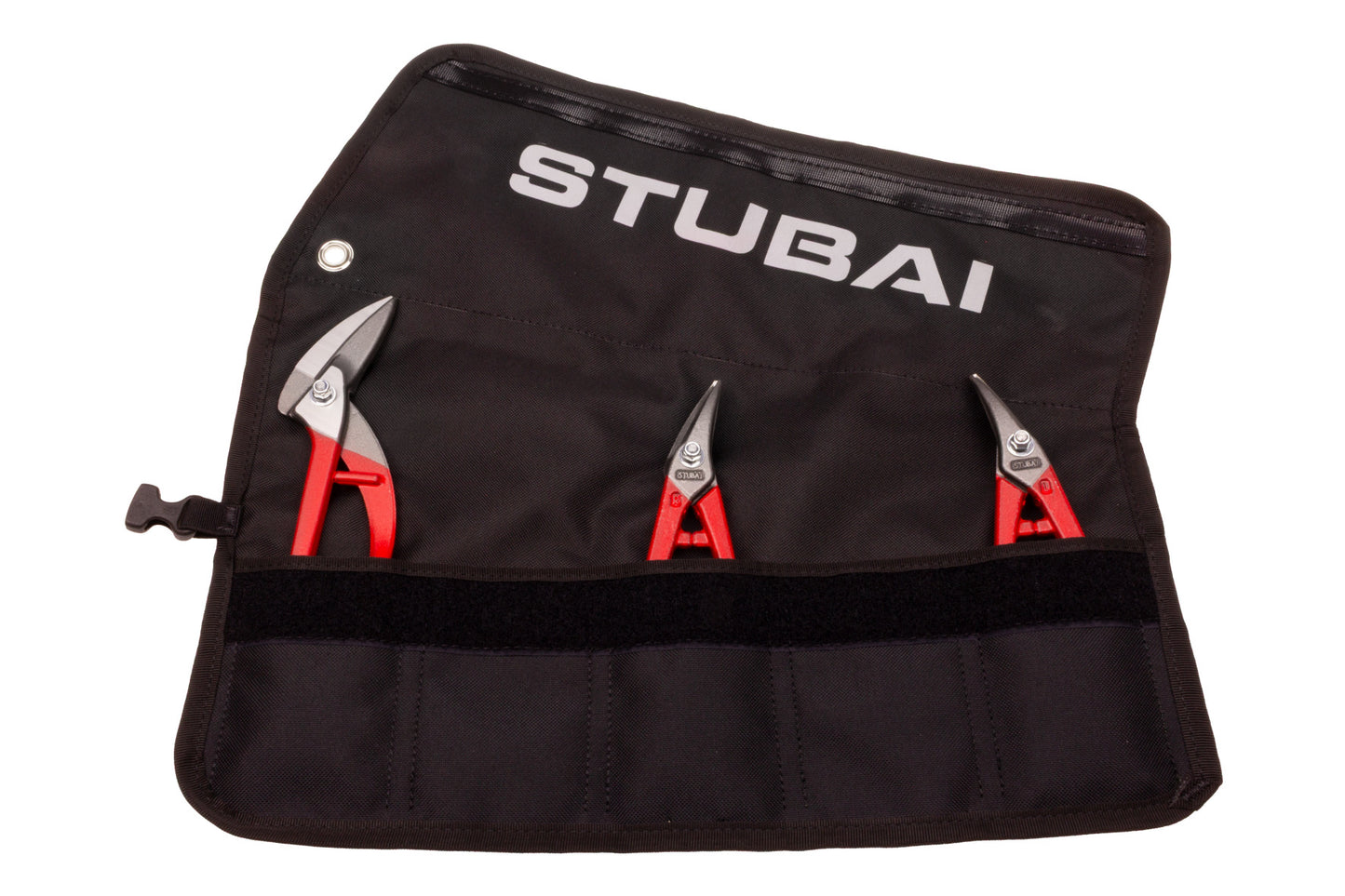 STUBAI Mini-Scheren-Set | Rolltasche, 3-teilig | nicht - isoliert | rechte & linke Blechschere | Mini Durchlaufschere | Profi-Spenglerwerkzeug kompakt & griffbereit
