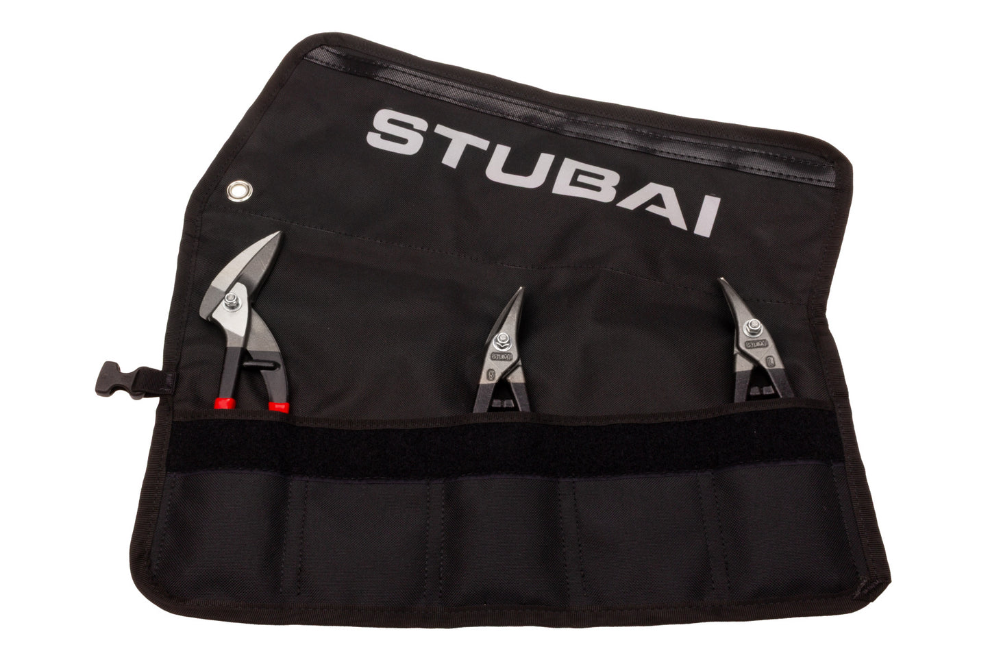 STUBAI Mini-Zangen-Set | 3-teilig in Rolltasche | PVC-isoliert | Mini Durchlaufschere, rechte & linke Blechschere | Kompaktes Profi-Spenglerwerkzeug, griffbereit für präzise Arbeiten & Reparaturen