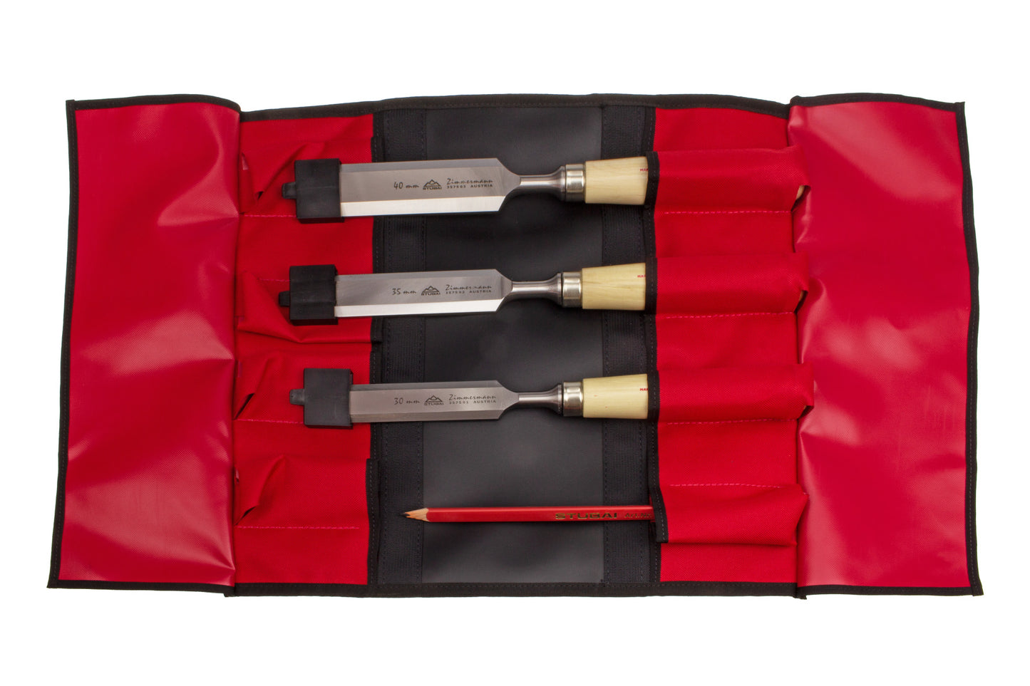 STUBAI Zimmermanns-Stemmeisen Set | 3-teiliges Stechbeitel-Set mit langer Klinge 30/35/40 mm | Ergonomische Weißbuchenholz-Griffe mit Schlagring | Profi Stecheisen für präzise Holzbearbeitung, Schreiner & Tischler