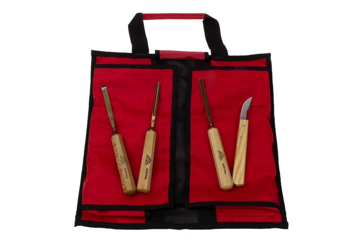 STUBAI Schnitzersatz S520 „Einsteiger 52“ | 4-teiliges Schnitzwerkzeug-Set mit Rolltasche | Für kleine Figuren, Ornamente, Reliefs & feine Holzarbeiten | Hochwertige Qualität, ideal für Einsteiger