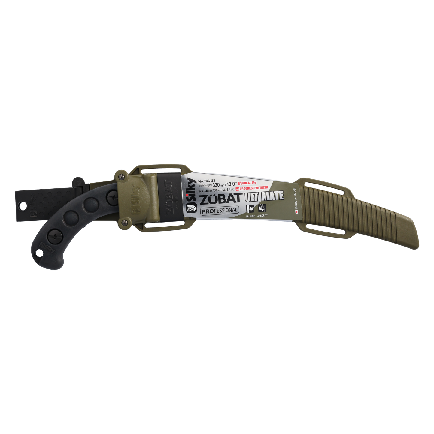 Silky Handsäge Zübat Ultimate Professional 330mm 7,5-6,5 Zähne/30mm gebogen | neuer Gokai-Me-Verzahnung | Abmessungen: 510 x 130 x 45 mm |