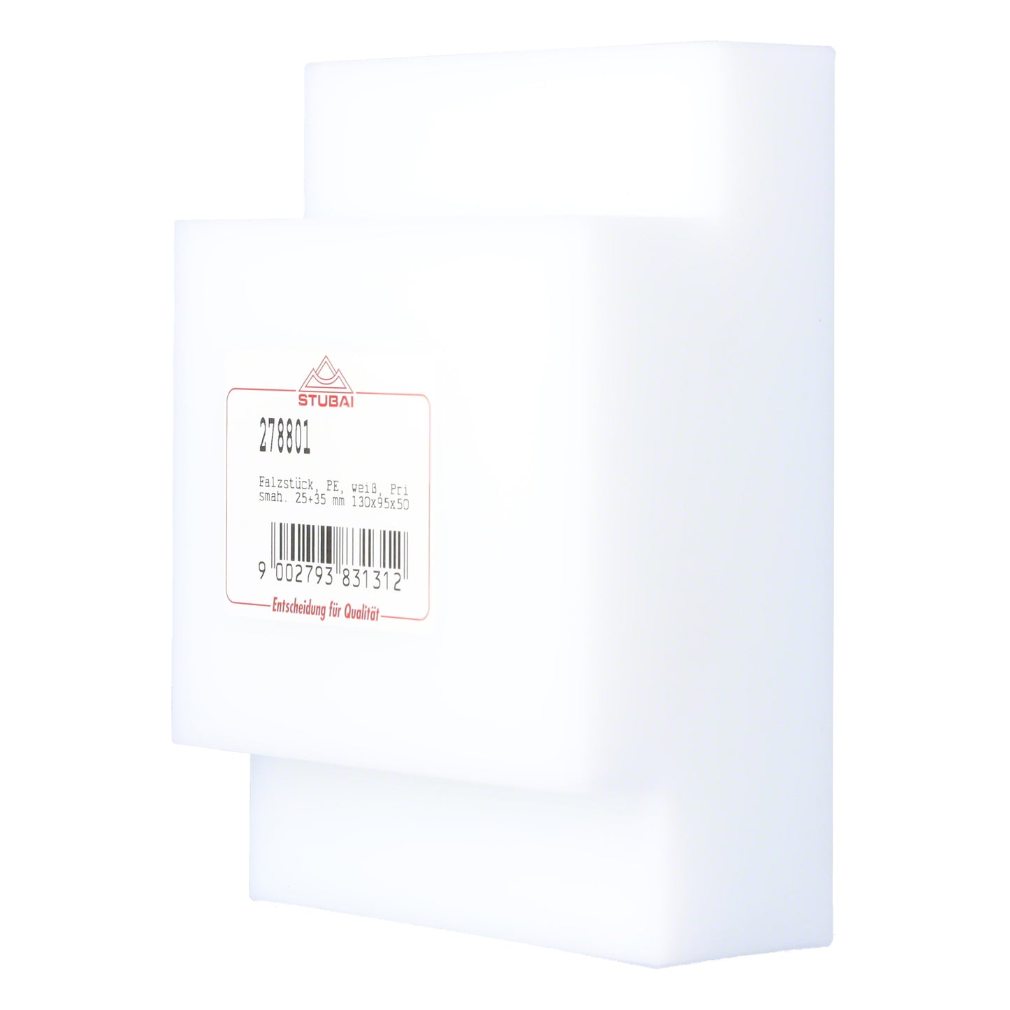 STUBAI Kunststoff-Falzstück PE für Gewerbe mit Handgriff, Prisma 25+35 mm, 130×95×50 mm, weiß – präzise & schonende Falzung beschichteter NE-Metalle, ergonomisch, robust, langlebig, kompakt, einfach.!