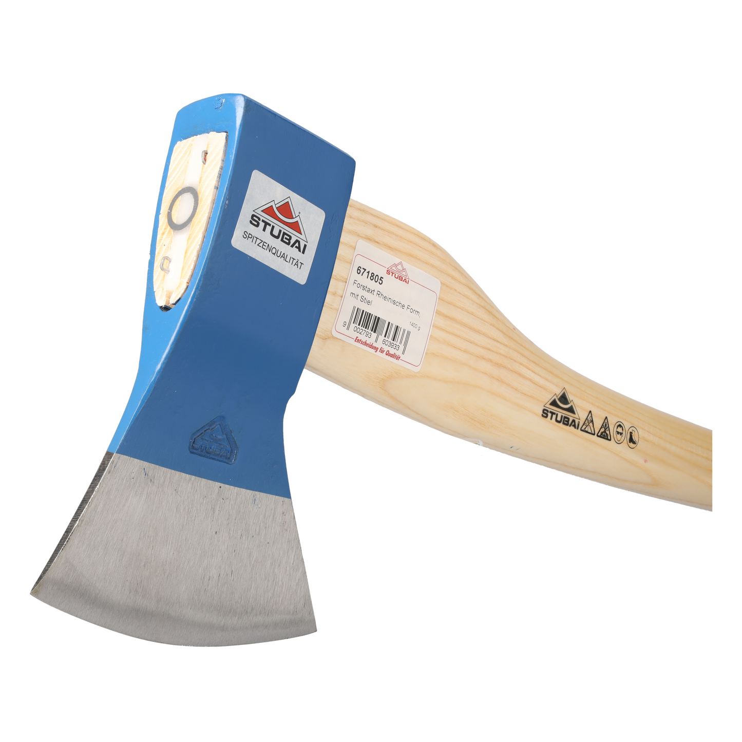 STUBAI Forstaxt | 1400 g Kopfgewicht | Axt Rheinische Form aus Stahl mit Holzgriff, kleine Axt zur Wald- und Gartenarbeit, Fällaxt, Spaltaxt, Universalaxt