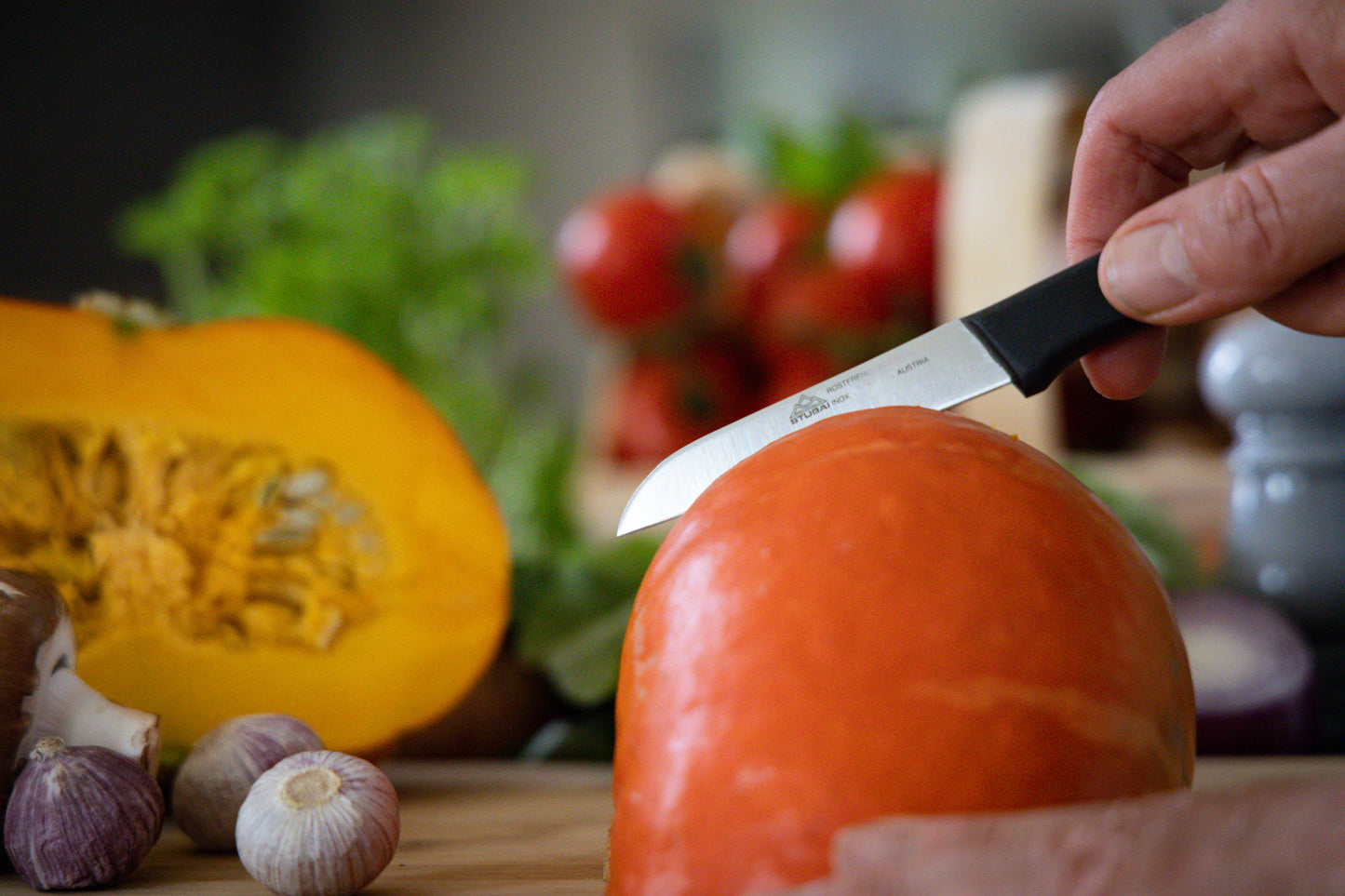 STUBAI hochwertiges Gemüsemesser | 80 mm | Küchenmesser Lady Line aus Edelstahl für müheloses Schneiden von Gemüse, Obst & Lebensmitteln, rostfrei, spülmaschinenfest, für Küche, Gastronomie