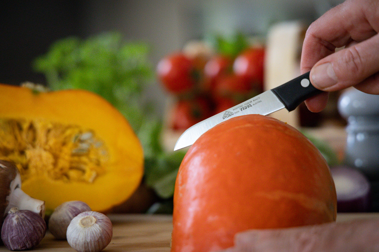 STUBAI hochwertiges Gemüsemesser gerade Schneide | 80 mm | Küchenmesser Tirol aus Edelstahl für müheloses Schneiden von Gemüse, Obst & Lebensmitteln, rostfrei, spülmaschinenfest