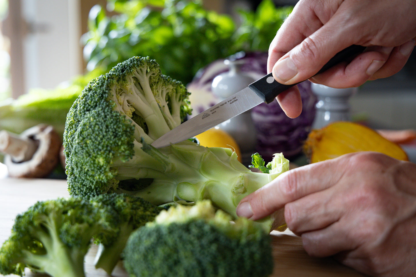 STUBAI hochwertiges Gemüsemesser mit Mittelspitz | 90 mm | Küchenmesser Tirol aus Edelstahl für müheloses Schneiden von Gemüse, Obst & Lebensmitteln, rostfrei, spülmaschinenfest