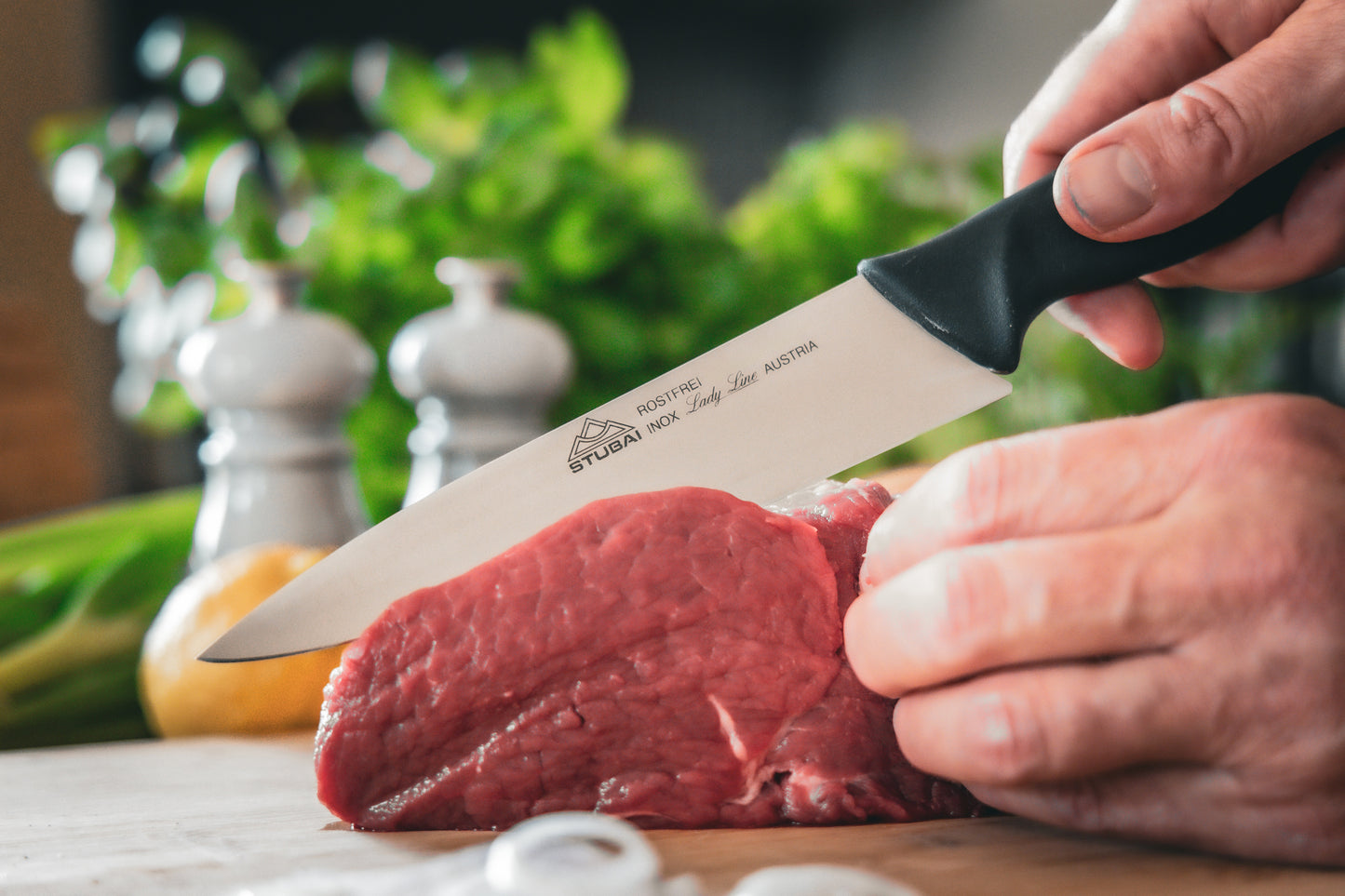 STUBAI hochwertiges Kochmesser Mittelspitz | 200 mm | Küchenmesser Lady Line aus Edelstahl für Schneiden von Fleisch, Gemüse, Obst & Lebensmitteln, rostfrei, spülmaschinenfest