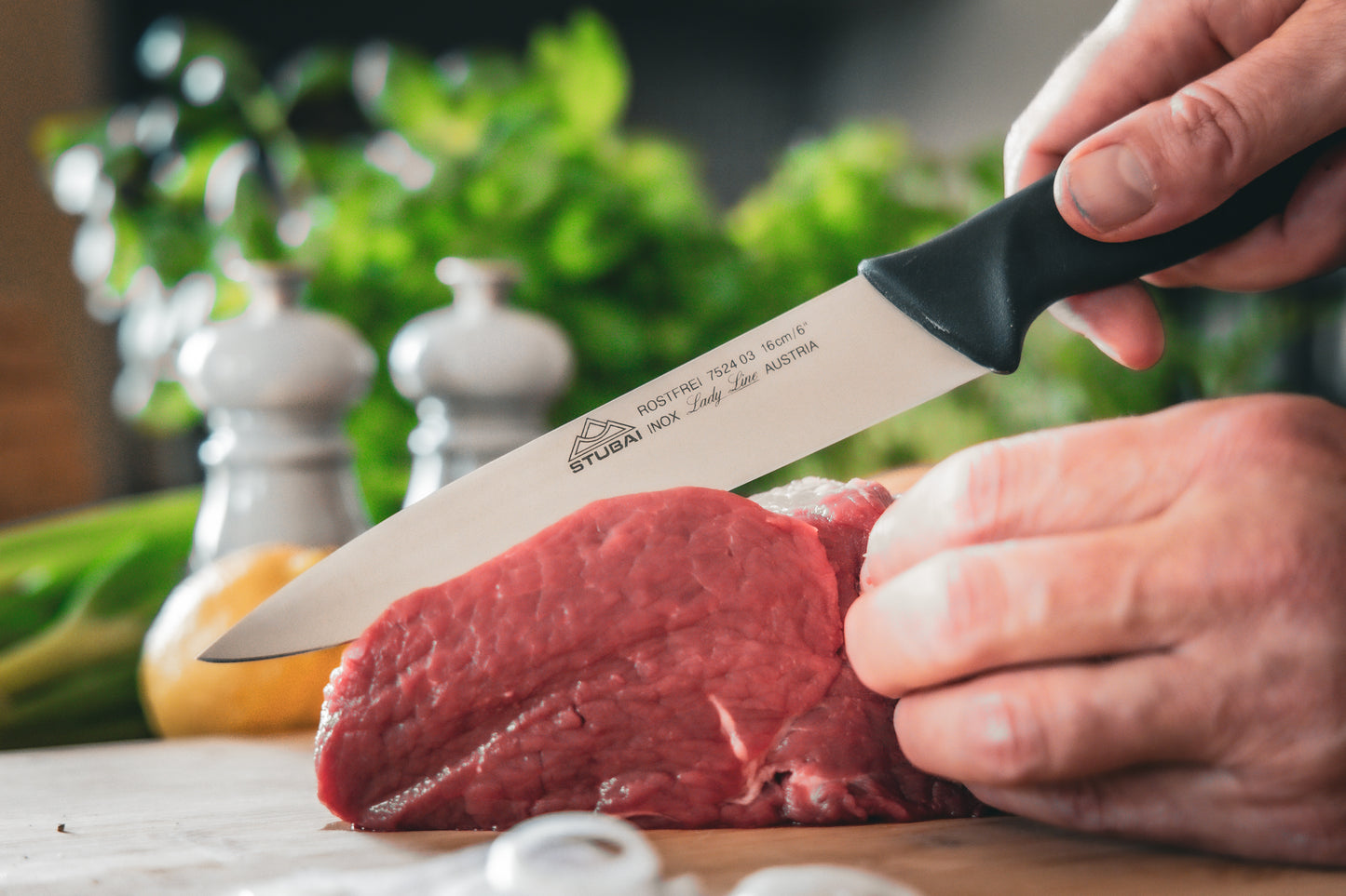 STUBAI hochwertiges Küchenmesser mit Mittelspitz | 180 mm | Haushaltsmesser Lady Line aus Edelstahl für Schneiden von Fleisch, Gemüse, Obst & Lebensmitteln, rostfrei, spülmaschinenfest, für Küche