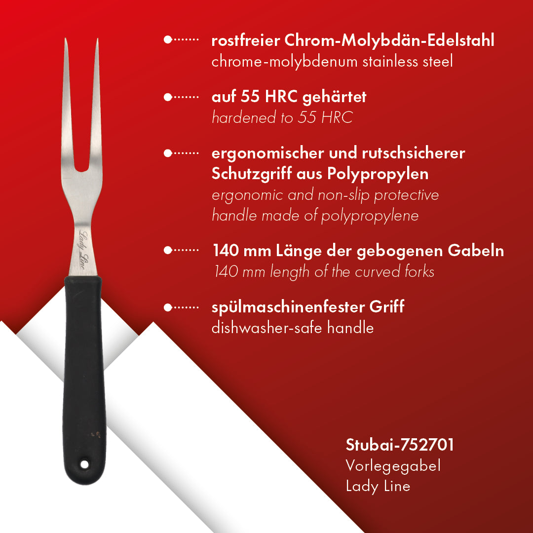 STUBAI Vorlegegabel gebogen | 140 mm | Fleischgabel Tranchiergabel Lady Line aus Edelstahl zum Servieren von Fleisch, Wurst & Lebensmitteln, rostfrei, spülmaschinenfest