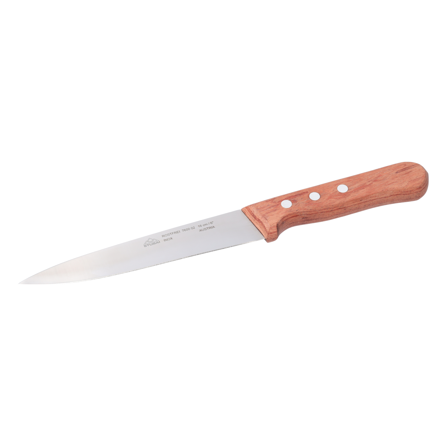 STUBAI Küchenmesser ohne Wellenschliff, 160 mm, scharfes Haushaltsmesser mit Edelholzgriff, Klinge aus Edelstahl, rostfrei, spülmaschinenfest