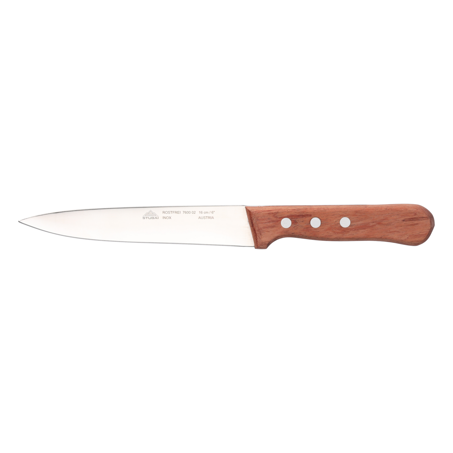 STUBAI Küchenmesser ohne Wellenschliff, 160 mm, scharfes Haushaltsmesser mit Edelholzgriff, Klinge aus Edelstahl, rostfrei, spülmaschinenfest