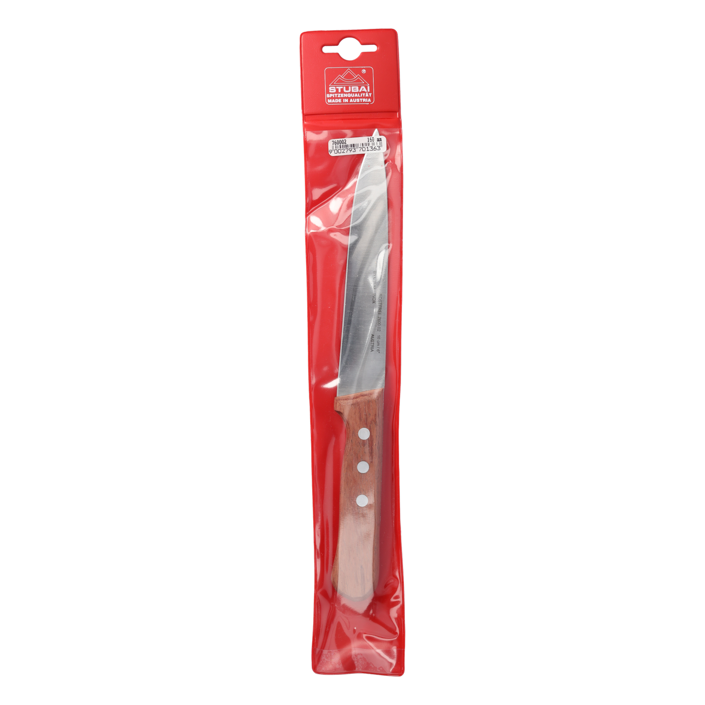 STUBAI Küchenmesser ohne Wellenschliff, 160 mm, scharfes Haushaltsmesser mit Edelholzgriff, Klinge aus Edelstahl, rostfrei, spülmaschinenfest