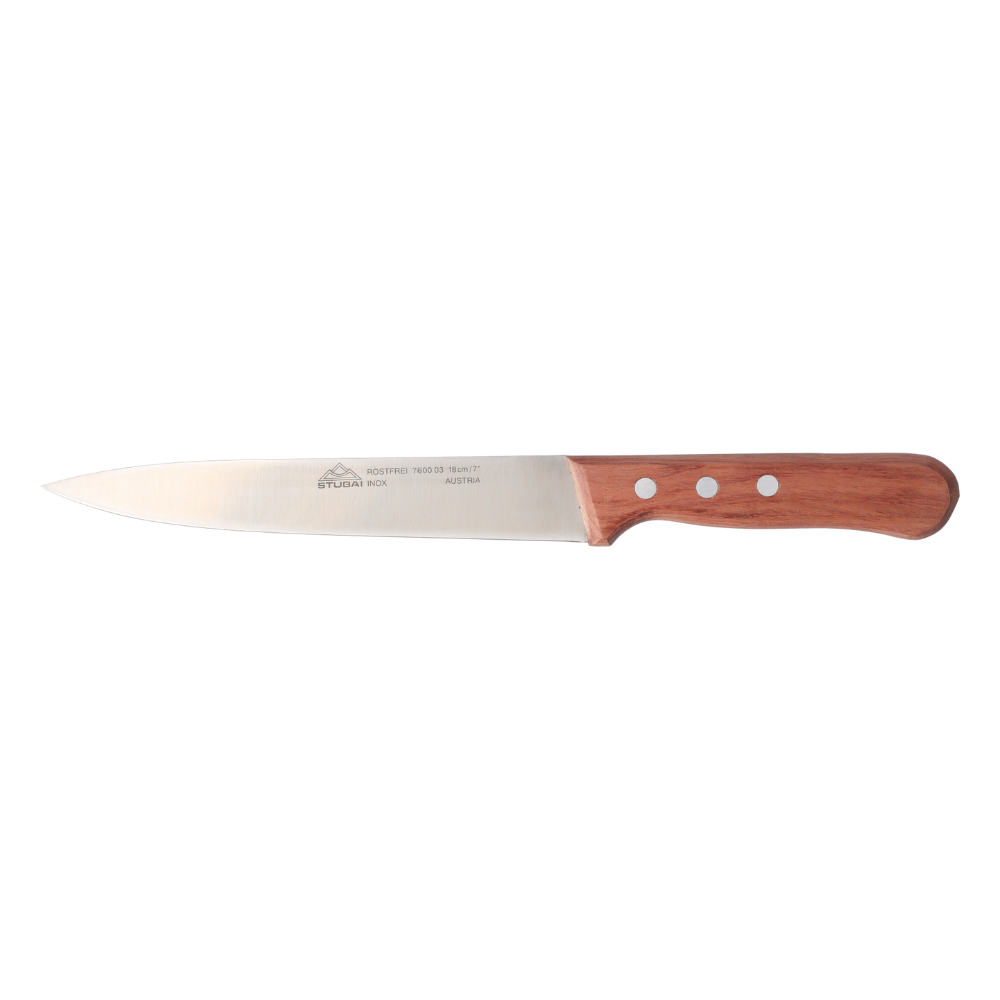 STUBAI Küchenmesser ohne Wellenschliff, 180 mm, scharfes Haushaltsmesser mit Edelholzgriff, Klinge aus Edelstahl, rostfrei, spülmaschinenfest