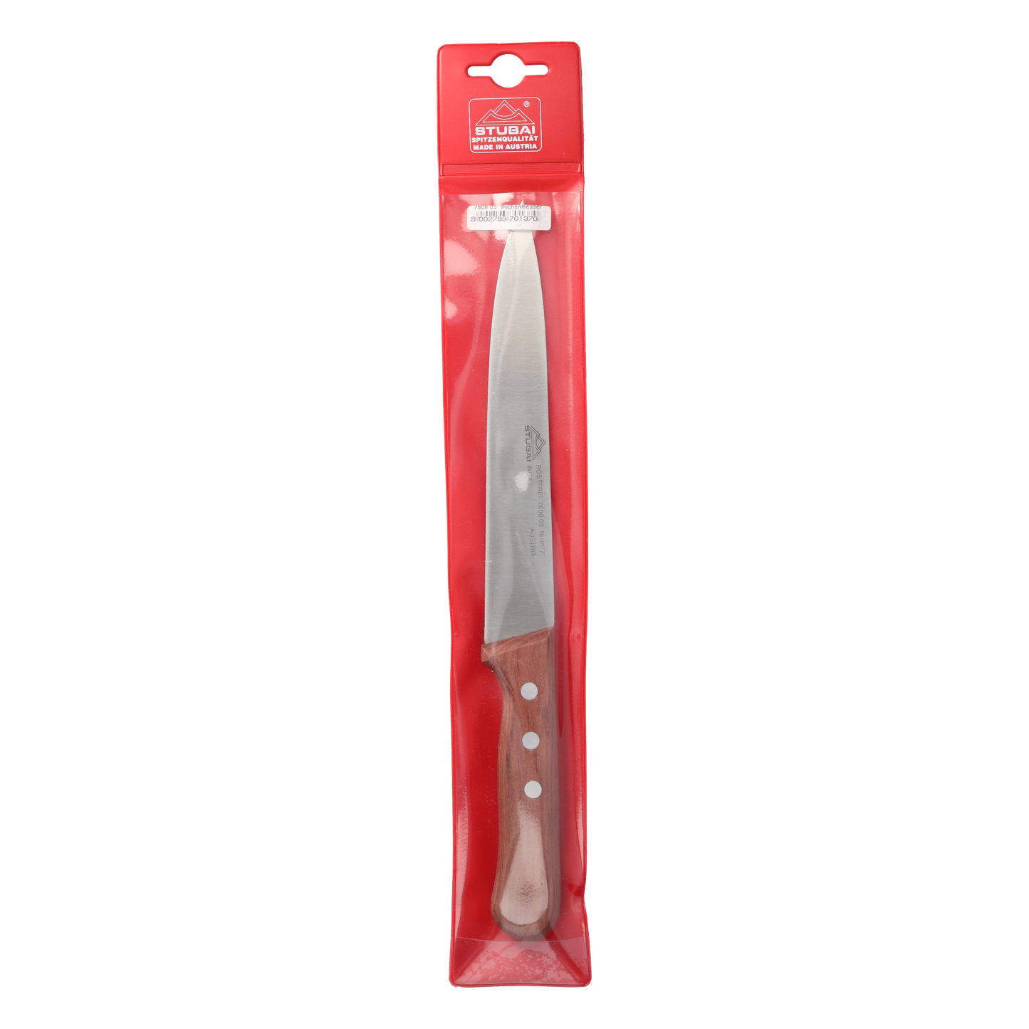 STUBAI Küchenmesser ohne Wellenschliff, 180 mm, scharfes Haushaltsmesser mit Edelholzgriff, Klinge aus Edelstahl, rostfrei, spülmaschinenfest