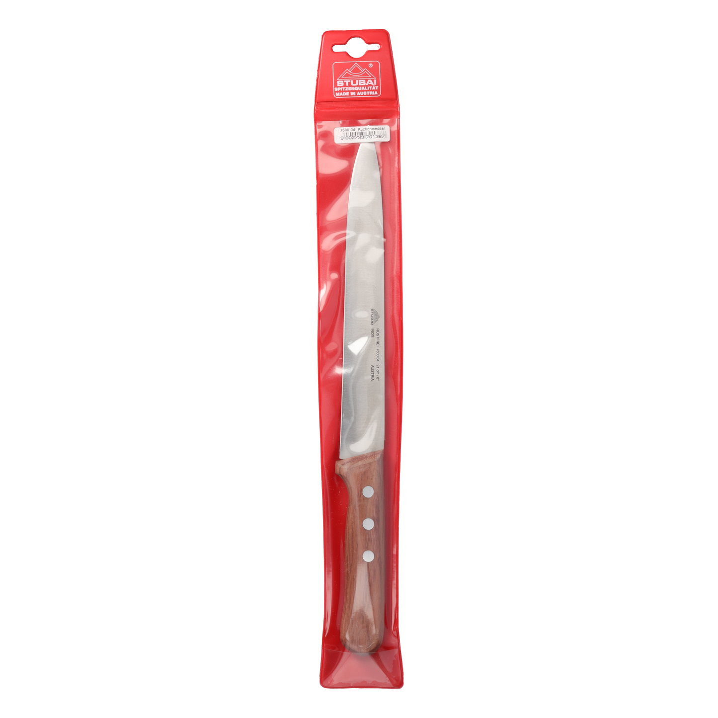 STUBAI Küchenmesser ohne Wellenschliff, 210 mm, scharfes Haushaltsmesser mit Edelholzgriff, Klinge aus Edelstahl, rostfrei, spülmaschinenfest