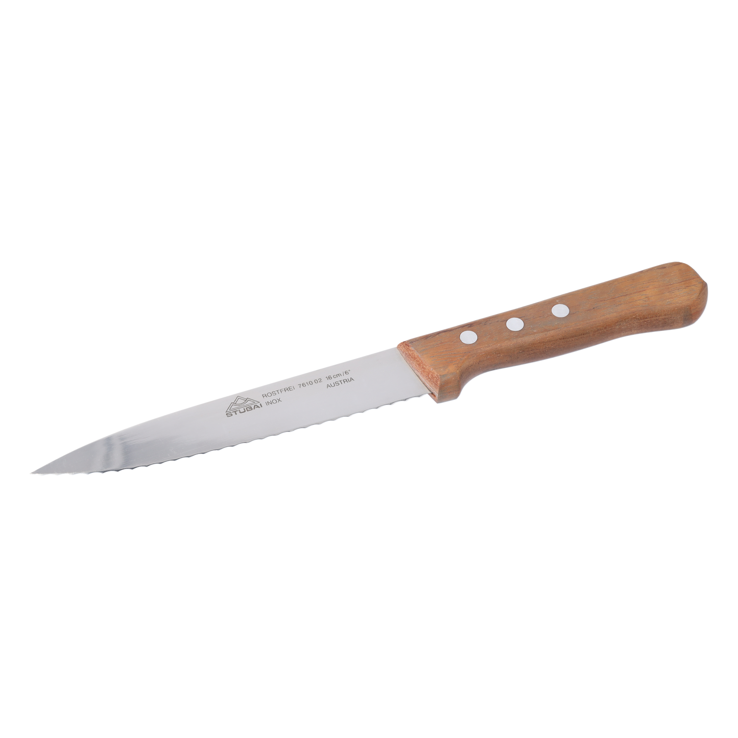 STUBAI Küchenmesser mit Wellenschliff, 160 mm , scharfes Haushaltsmesser mit Edelholzgriff, Klinge aus Edelstahl, rostfrei, spülmaschinenfest