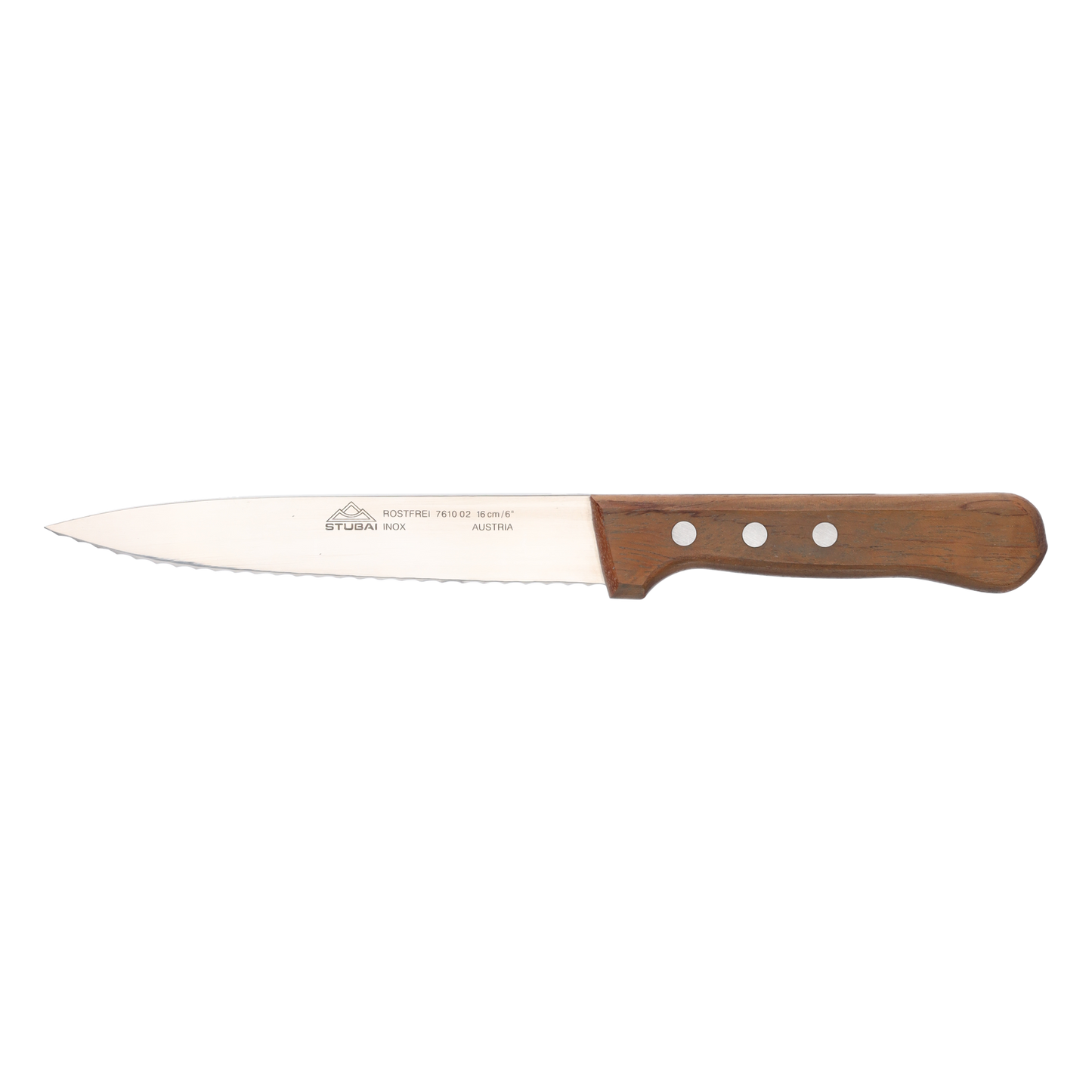 STUBAI Küchenmesser mit Wellenschliff, 160 mm , scharfes Haushaltsmesser mit Edelholzgriff, Klinge aus Edelstahl, rostfrei, spülmaschinenfest