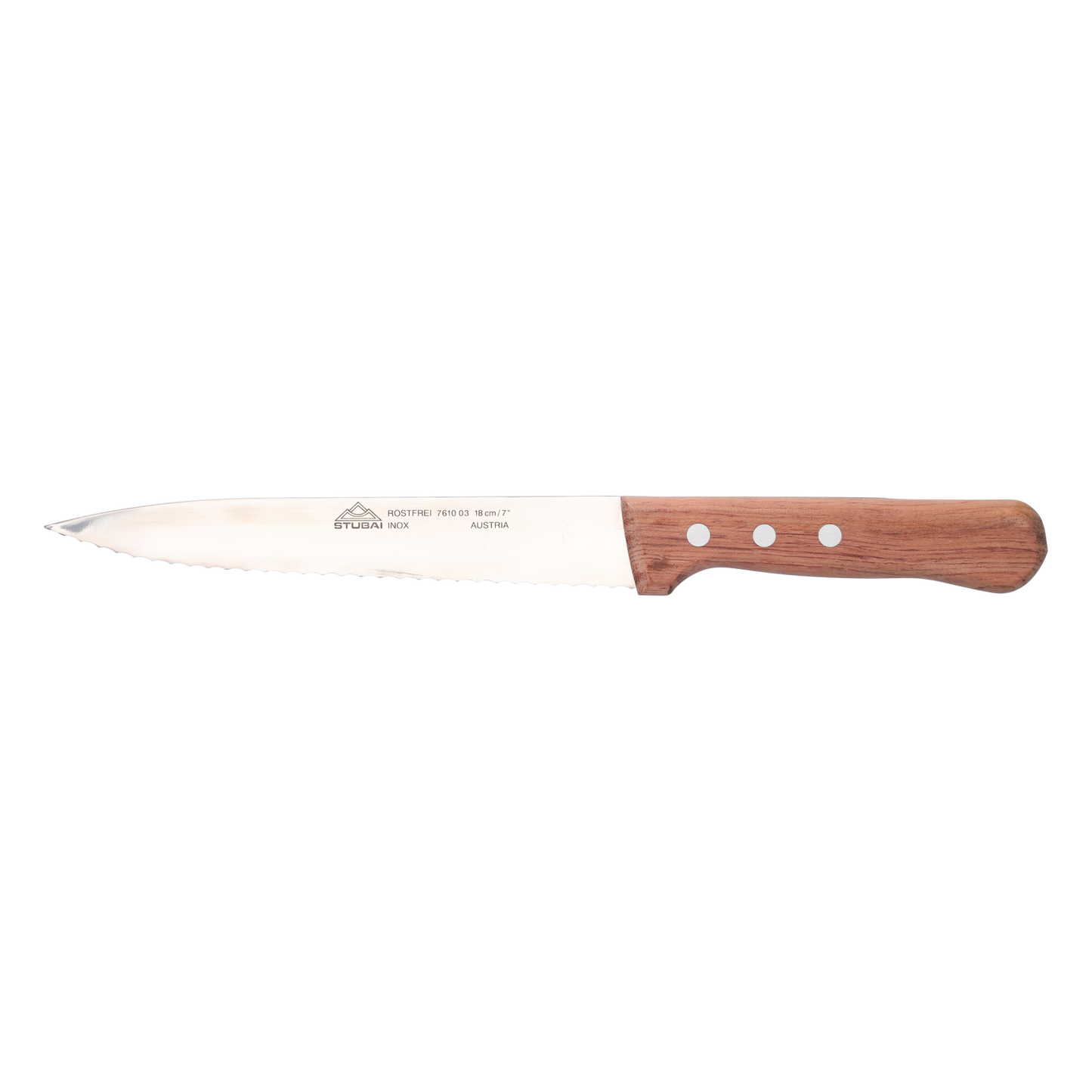 STUBAI Küchenmesser mit Wellenschliff, 180 , scharfes Haushaltsmesser mit Edelholzgriff, Klinge aus Edelstahl, rostfrei, spülmaschinenfest