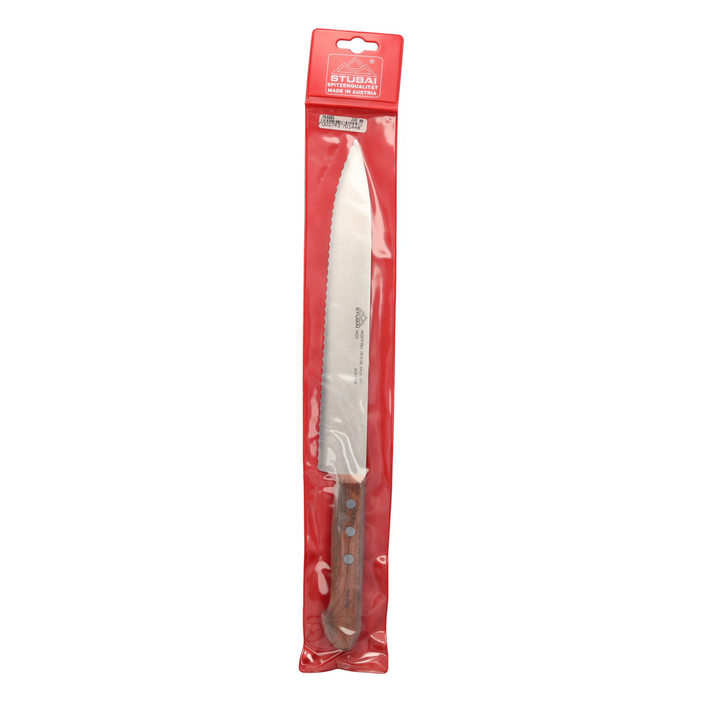 STUBAI Küchenmesser mit Wellenschliff, 240 mm, scharfes Haushaltsmesser mit Edelholzgriff, Klinge aus Edelstahl, rostfrei, spülmaschinenfest
