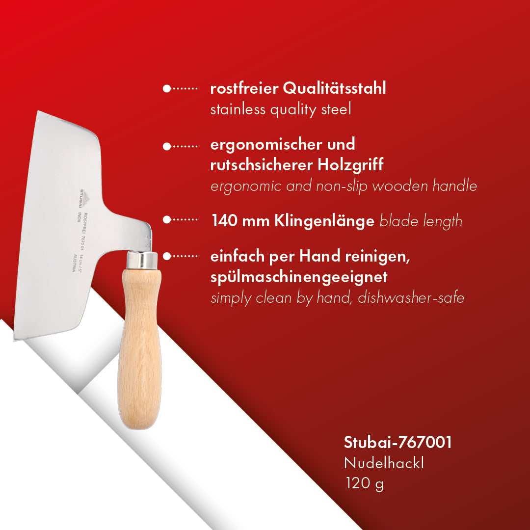 STUBAI Nudelhackl 120 g – Nudelmesser aus rostfreiem Edelstahl mit Holzgriff, traditioneller Nudelschneider für Teigwaren, Nudelhacker für hausgemachte Pasta, Spätzle und Knöpfle