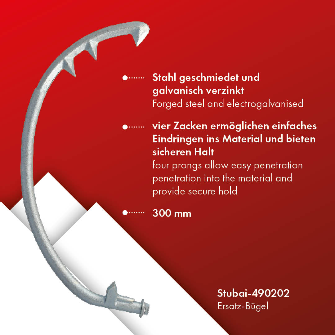 STUBAI Ersatz-Bügel für Mastensteigeisen rostfrei | 300 mm Bügel inkl. Mutter | Profi Steigeisen für Arbeiten in Höhen an Bäumen oder Strommasten | Kletterhilfe mit Bügeln | Önorm Z 1520