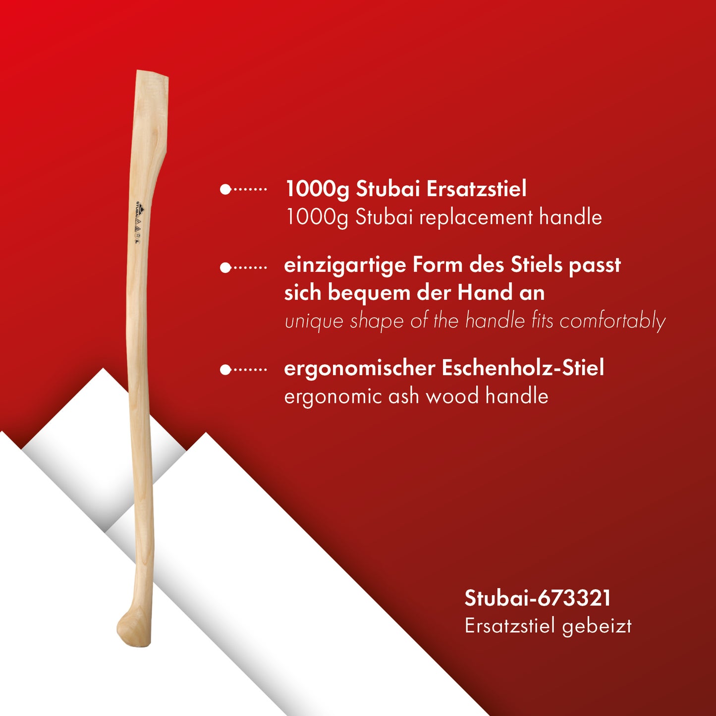 STUBAI Ersatzstiel 1050 mm für Stubai Sappie 6733 & 6734 | Eschenholz geschweift | passend für 1000 g & 1100 g Sappies | Tiroler & Unterländer Form @ Gewicht 900 gramm