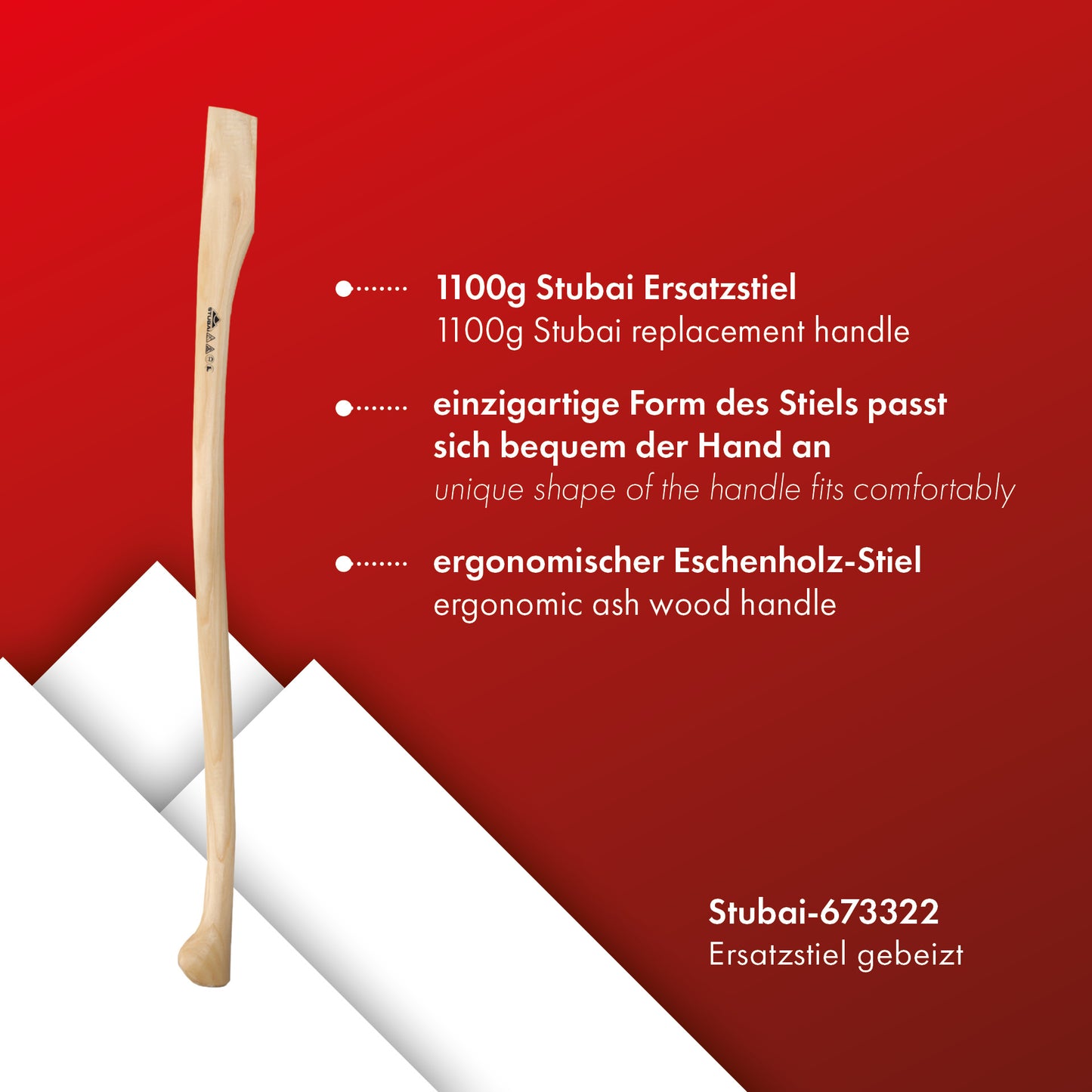 STUBAI Ersatzstiel aus hochwertigem Eschenholz | Länge 1100 mm | für Sappie mit 1200g | Tiroler Form, Unterländer Form