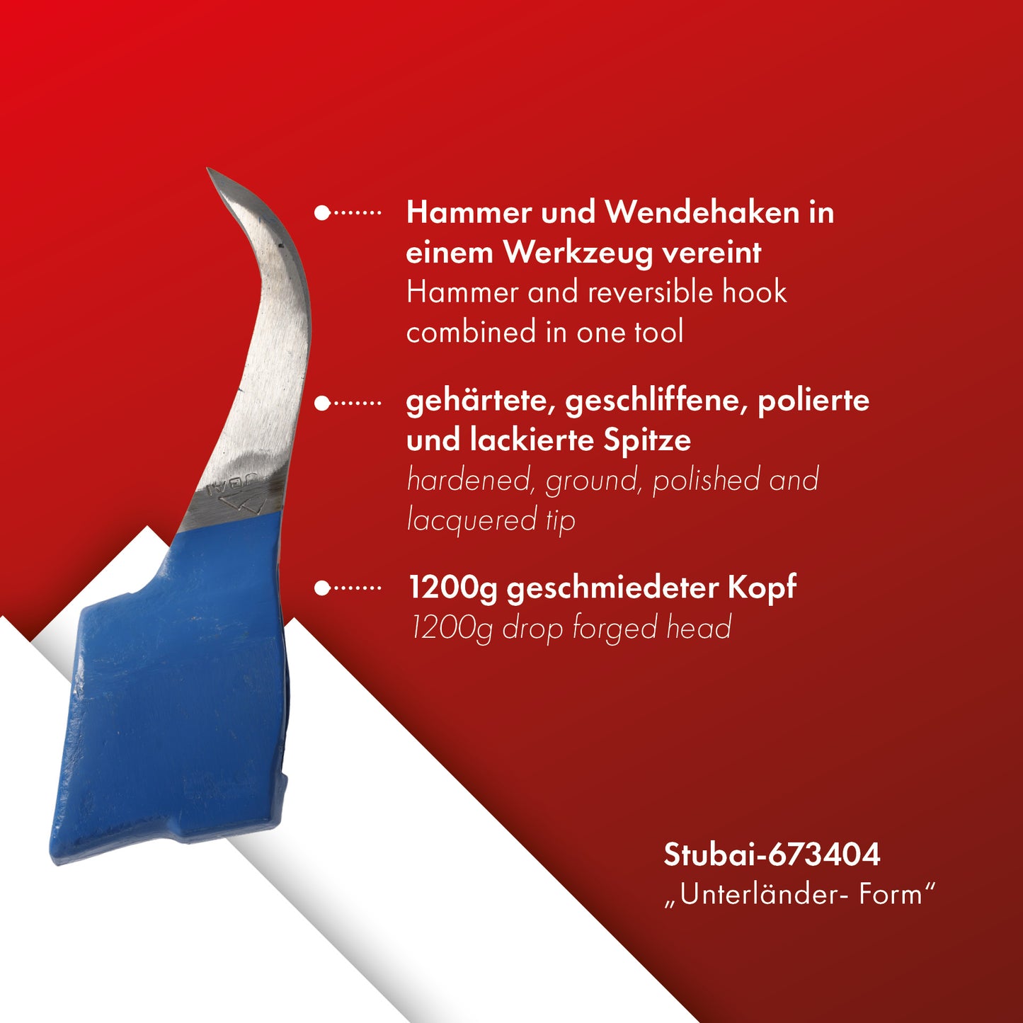 STUBAI Sappie-Kopf Unterländer-Form | 1200 g Kopfgewicht | Sappel ohne Stiel | gesenkgeschmiedet, Spitze gehärtet, geschliffen, poliert | zum Ziehen und Bewegen von Holzstücken
