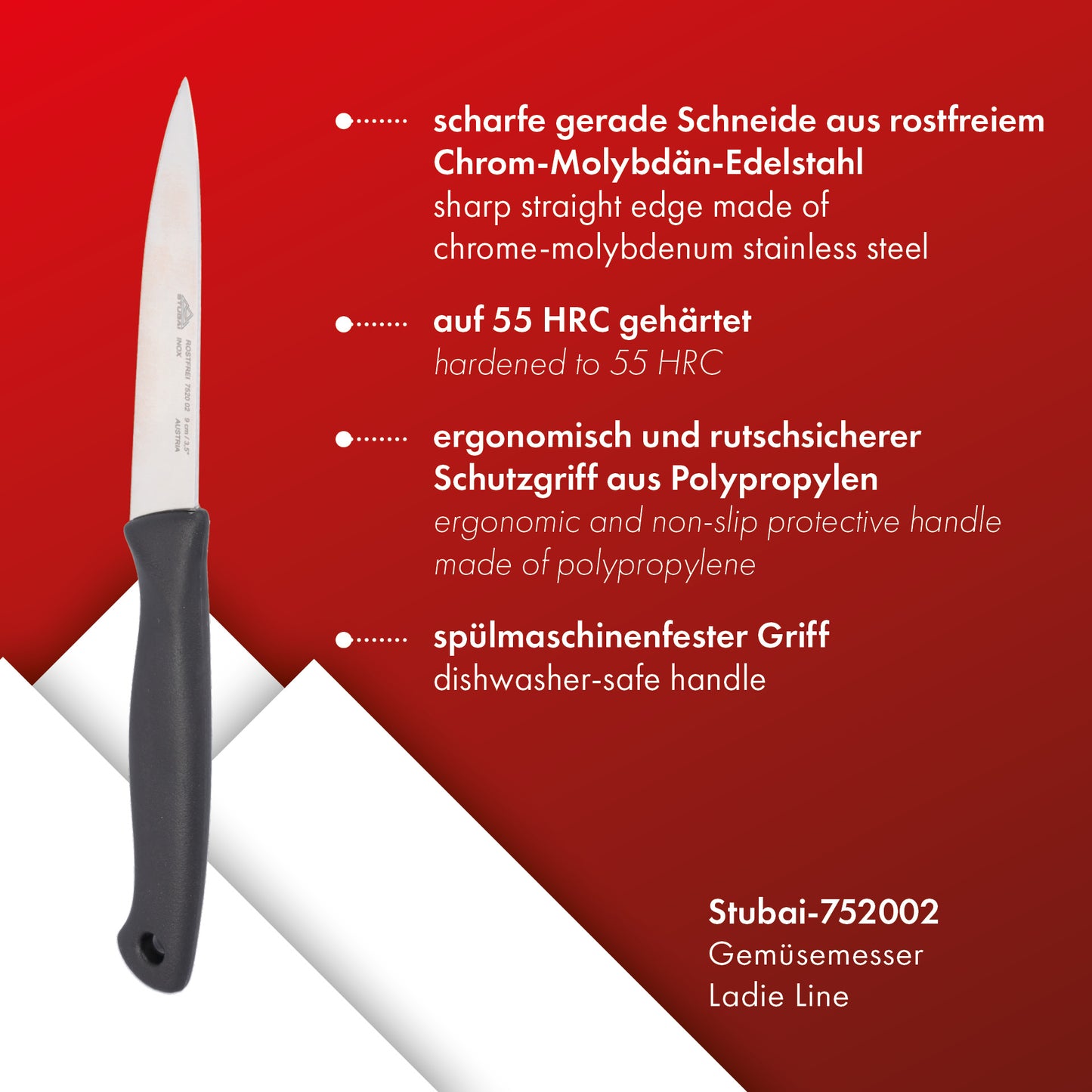 STUBAI 30 Stück hochwertiges Gemüsemesser | 90 mm | Verkaufskarton Küchenmesser Lady Line aus Edelstahl für Schneiden von Gemüse, Obst & Lebensmitteln, spülmaschinenfest